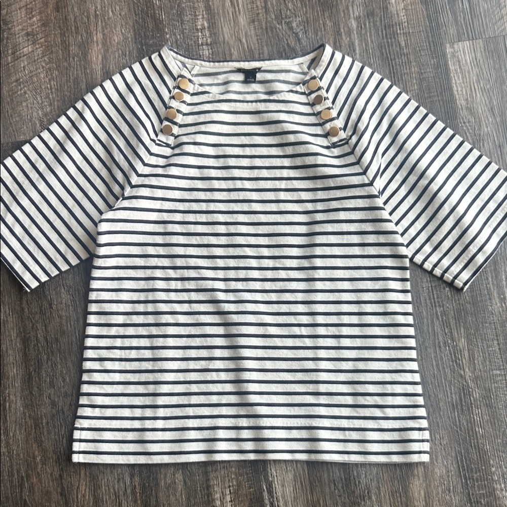 Ann Taylor Classic Navy and Cream Striped Top